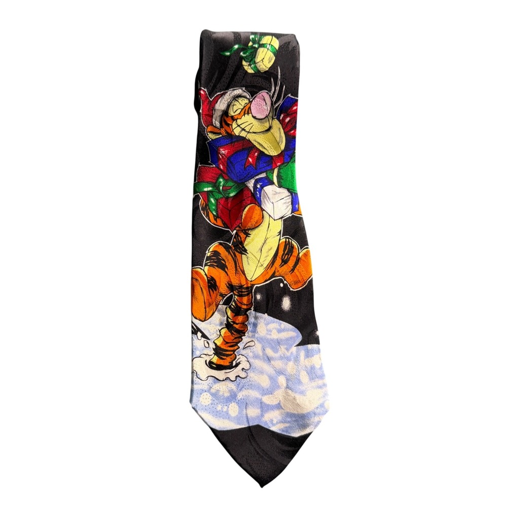 Disney Tigger Christmas Silk Tie Vintage Pooh Exquisite Apparel Holiday Black